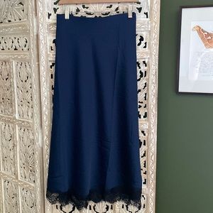 Navy Satin J Crew Lace Maxi Skirt L